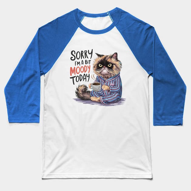 cool illustration of a Persian cat Exotic Shorthair drinking coffee Baseball T-Shirt by NIKA13